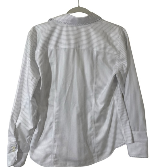 Hinson Wu Luxe Cotton Button‎ Down Top Small White Stripe Preppy Designer Office - Picture 2 of 6